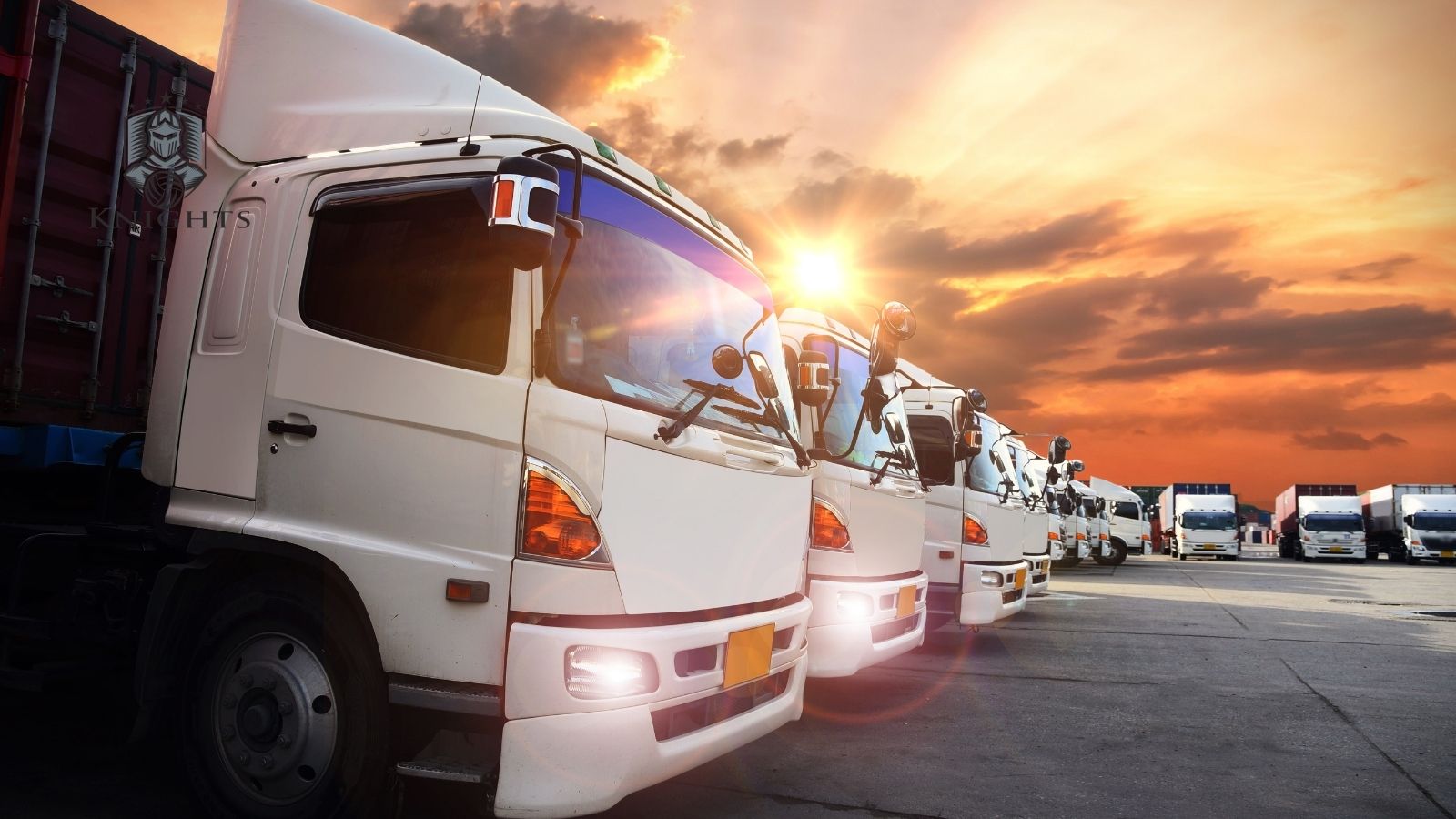 Logistics warehouse with trucks